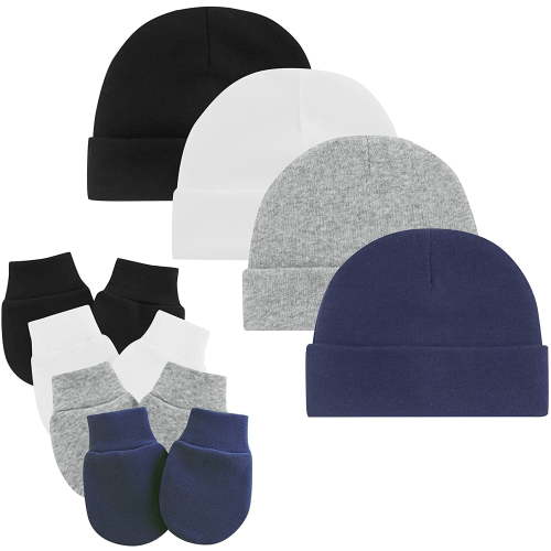 Zando Baby Hats and Mittens Unisex Infant Beanie Caps Newborn Hospital Hat with Scratch Mitten Set for Baby Boys Grils 4 Pack 6 0-6 Months