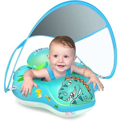 LAYCOL Baby Swimming Float Inflatable Baby Pool Float Ring with Sun Protection Canopy,add Tail no flip Over for Age of 3-36 Months
