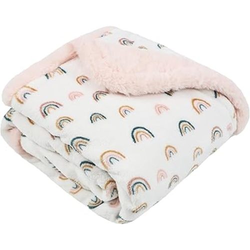 Rainbow Baby Blankets for Girls - 30x40 Inches,Cute Design with Rabbit Faux Fur Backing,Ultra Soft Cozy Fluffy Infant Newborn Toddler Blankets for Stroller Crib