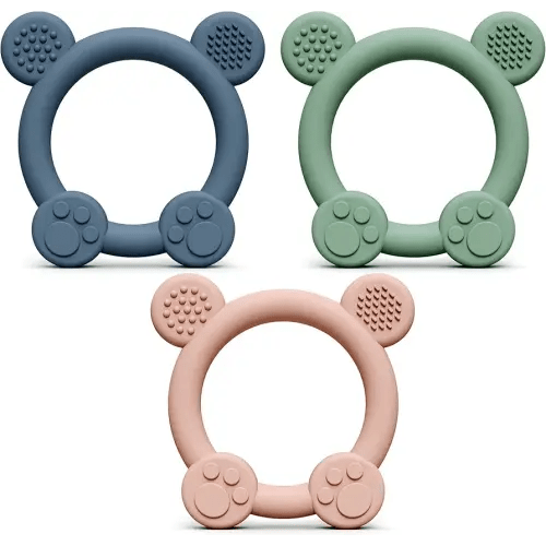 PandaEar 3 Pack Baby Teething Toys Silicone for Babies 0-6 Months, Baby Teething Rings 6 to 12 Months, Silicone Baby Teether BPA Free, Teething Relief Soothing Sore Gums and Easy to Hold