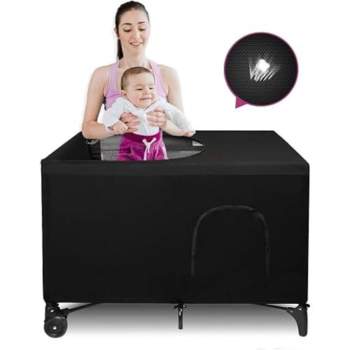 Pack N Play Blackout Cover, 100% Breathable Blackout Crib Cover, Portable Stretchy Canopy Pack N Play Cover for Travel, Indoor & Outdoor Playard, Blocks 90% of Light