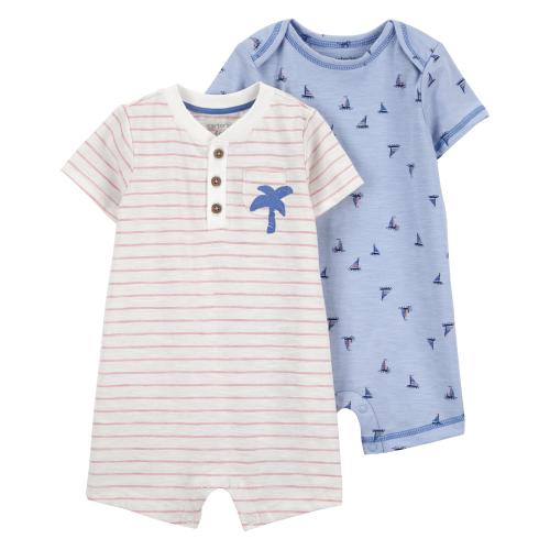 Baby 2-Pack Cotton Rompers - Style,Blue/Pink