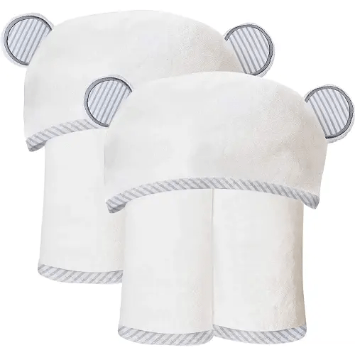 SWEET DOLPHIN Large 2 Pack Ultra Soft Hooded Baby Towel - Rayon Made from Bamboo, 35 x 35 inch - Hooded Bath Towels with Ears for Babies, Toddler, Infant - Newborn Essential Cute for Boys and Girls