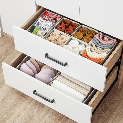 12 Pack Drawer Organizers for Clothing, Dresser Drawer Organizer Clothes, Fabric Foldable Closet Organizers and Storage Basket Bins for Clothes, Underwear, Bras, Socks (Blended)