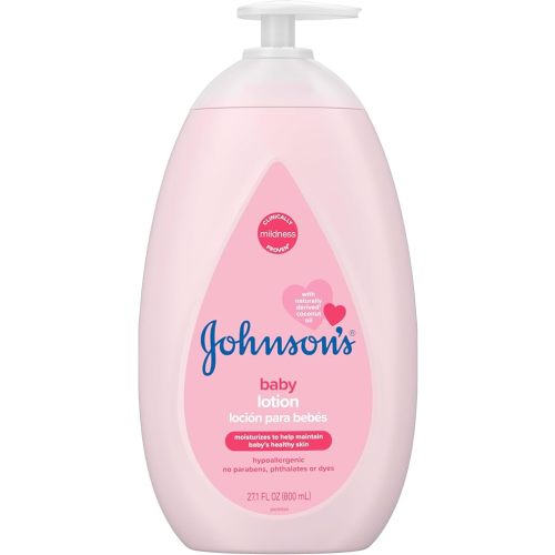 Johnson's Moisturizing Mild Pink Baby Lotion with Coconut Oil for Delicate Baby Skin, Paraben-, Phthalate- & Dye-Free, Hypoallergenic & Dermatologist-Tested, Baby Skin Care, 27.1 Fl. Oz