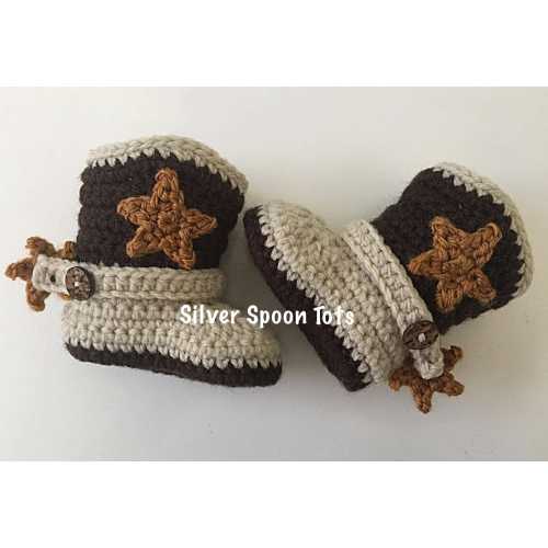 Crochet Baby Cowboy Boots with Stars, Straps, Spurs, Photo Prop
