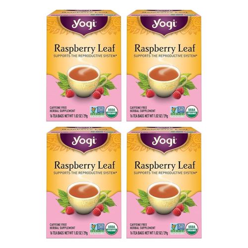 Yogi Tea Organic Raspberry Leaf Tea - 16 Tea Bags per Pack (4 Packs) - Caffeine-Free, Aids Discomfort of Menstruation - Made from Raspberry Leaves