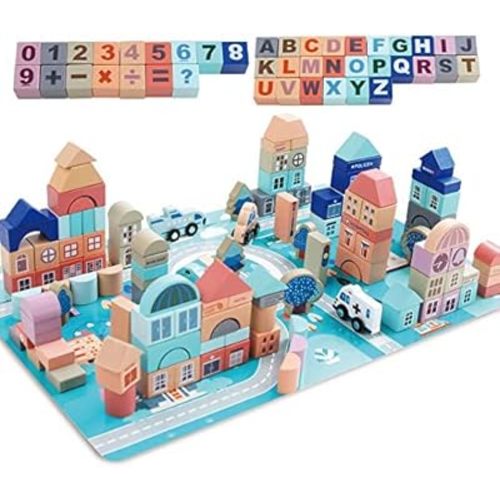 Wooden Building Blocks for Toddlers, Kids Wood Toys for Birthday Gifts for Kids 3 4 5 Years Old