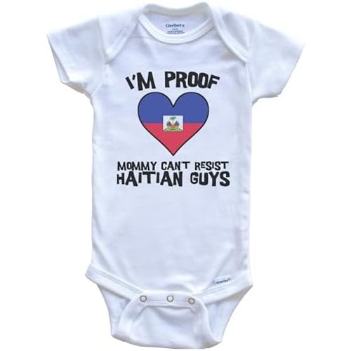 I'm Proof Mommy Can't Resist Haitian Guys Haiti Flag Heart One Piece Baby Bodysuit