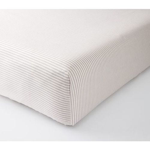 Organic Oxford Stripe Crib Fitted Sheet , Natural