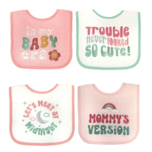 Neat Solutions 4 Pack Girl "In My Baby Era" Saying Infant Bibs