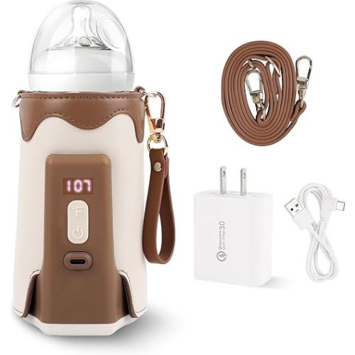 Portable Bottle Warmer,Travel Bottle Warmer with Fast Charging &Cordless,Lightweight&Portable Bottle Warmer,Milk Warmer with Temperature Control,Suitable for Traveling/Camping/Home