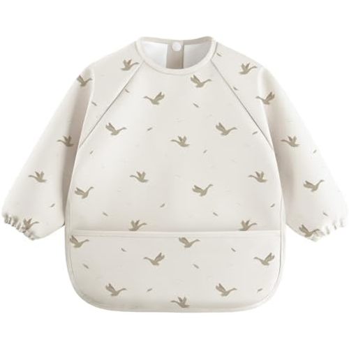 Baby Feeding Bib Long Sleeve Bib Waterproof Baby Drool Bibs with Sleeves for Unisex Baby Boy Girl Toddler