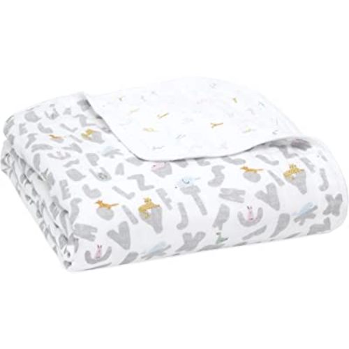 aden + anais Essentials Dream Blanket, Muslin Baby Blankets for Girls & Boys, Ideal Lightweight Newborn Nursery & Crib Blanket, Alphabet Animals