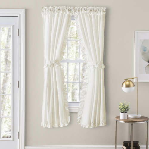 Ellis Home Classic Narrow Ruffle 2-Piece Natural Color Rod Pocket Curtain Panel, 80" X 25"