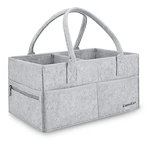 Runsabay. Nursery Basket-Baby Diaper Caddy Organizer for Changing Table-Portable Holder Tote Bag-Car Organizer with Removable Divider-Best Shower Gift Basket for Newborns Registry- Grey & Large Size
