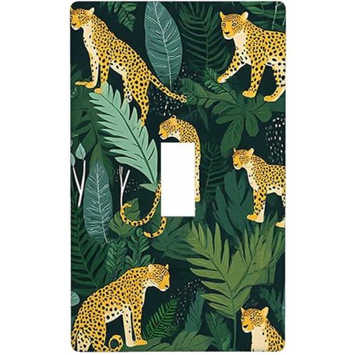 Moslion Tiger 1-Gang Toggle Wall Plate Wild Animal Leopard Jungle Palm Tree Green Leaf Brown Light Switch Plug Covers Home Kitchen Bathroom Bedroom Decor