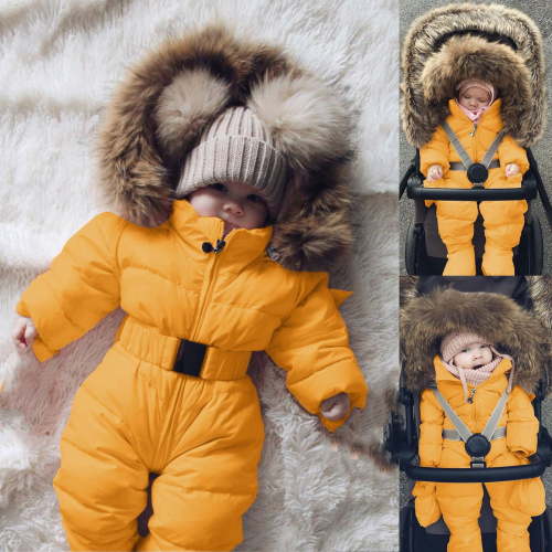 Sawvnm Toddler Snowsuits for 0-3 Months Infant Baby Boy Girl Romper Jacket Hooded Jumpsuit Warm Coat Outerwear Winter Snow Suits for Girls on Clearance