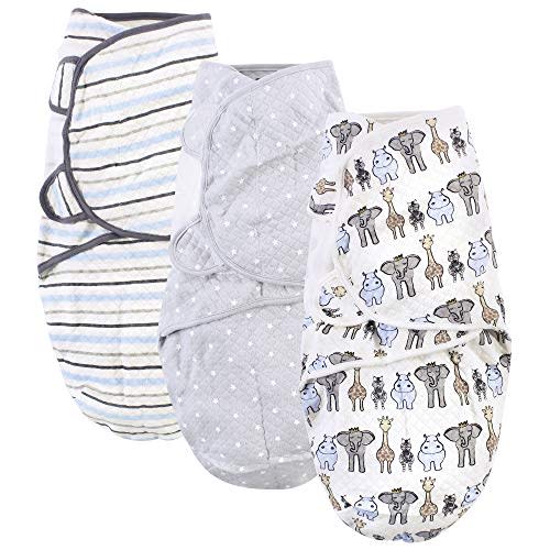 Hudson Baby Unisex Baby Quilted Cotton Swaddle Wrap 3pk, Royal Safari, 0-3 Months