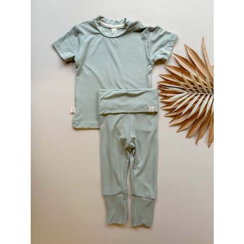 Fold Over Leggings and Short Sleeve Tee Set | Sage | Luxury Bamboo