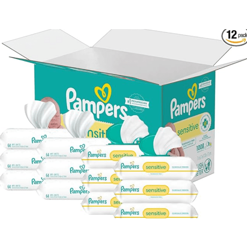 Pampers Sensitive Baby Wipes, Water Based, Hypoallergenic and Unscented, 8 Flip-Top Packs, 4 Refill Packs (1008 Wipes Total)