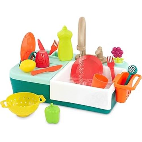 B. toys – Sink Play Set – Toy Kitchen Sink – Faucet & Running Water, Dishes, Play Food – Pretend Play Set for Kids – 3+ Years– Splash – n – Scrub Sink