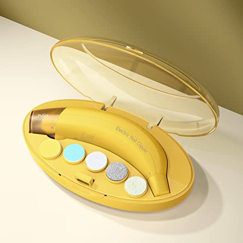 Baby Nail Trimmer Electric, ANGELBLISS Baby Nail Clippers with Grinding Cover and LED Light, Baby Nail File Kit for Newborn Infant Toddler or Adults Toes Fingernails, Included 5 Grinding Heads(Yellow)