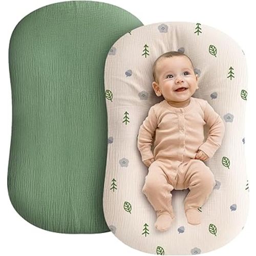 Muslin Baby Lounger Cover - 2 Pack Organic Cotton Baby Pillow Lounger Cover for Newborn - Soft and Breathable Infant Pillow Lounger Cover - Covers Only