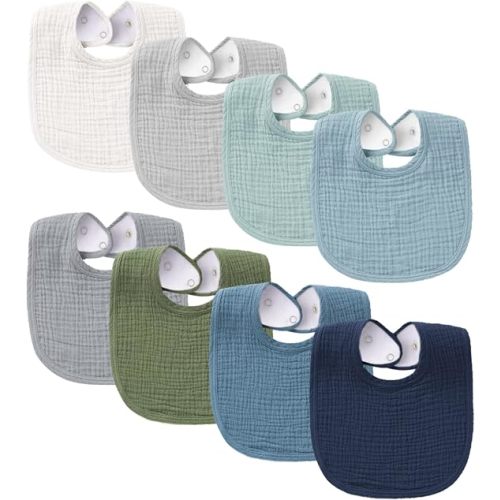8-Pack Muslin Baby Bibs, Blue