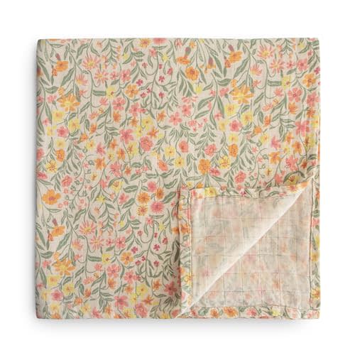 mushie Muslin Baby Swaddle Blanket | 100% Organic Cotton (Pastel Blooms)