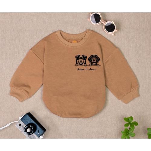 Personalized Dog Lover Baby Romper Sweatshirt, Protected By Dogs Baby Outfit, Custom Pet Name Baby Clothes, Cute Baby Gift,Gift Dog Baby