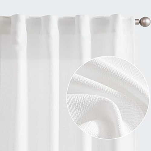 jinchan White Curtains for Living Room Bedroom Linen Textured Curtains 84 Inches Long Farmhouse Curtains Casual Weave Back Tab Drapes Light Filtering Window Curtains 2 Panels