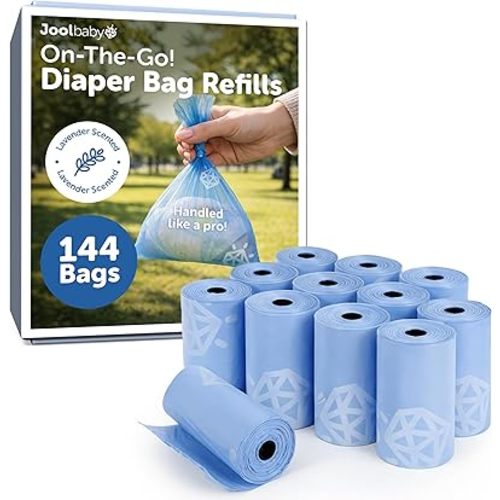 Jool Baby Disposable Diaper Bag Refills for Diaper Bag Dispenser (12 Rolls, 144 Count) – Lavender-Scented Odor-Controlling Diaper Sacks – Fits Any On-the-Go Dispenser