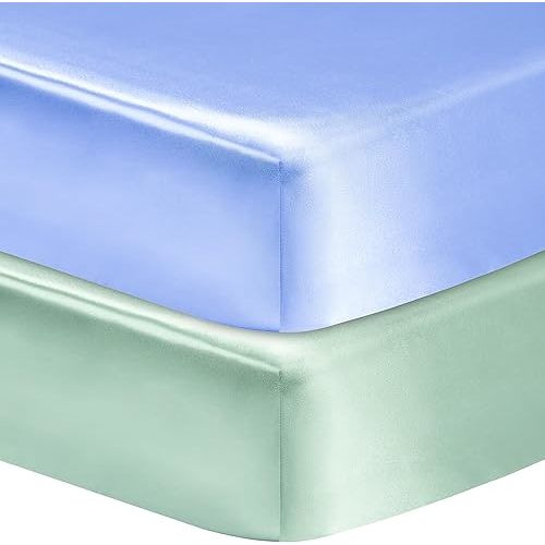 2 Pack Satin Soft Crib Sheet for Baby with Sensitive Hair Silky Baby Mattress Sheet Blue and Green Unisex 52’’x28’’x8’’ Fitted Sheets
