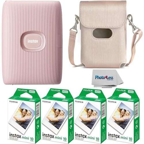 Fujifilm Instax Mini Link 2 Smartphone Printer Soft Pink, Fuji Instax Mini Film 40 Sheets, Protective Case, Instant Printer Bundle