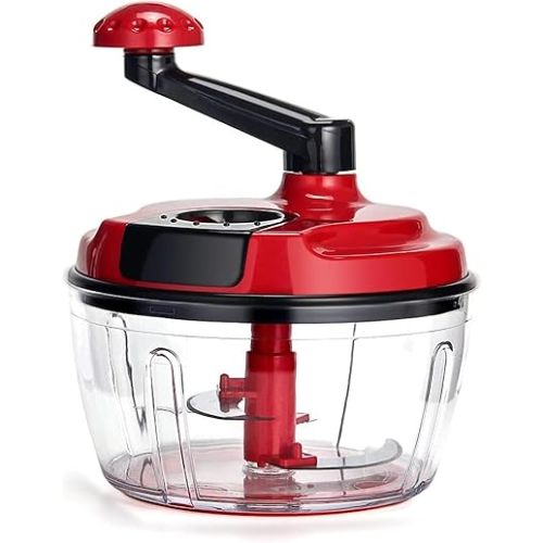 Manual Food Processor,8 Cup Hand Powered Crank Chopper,Mincer Blender with Clear Container,for Vegetables Meat Fruits Onions