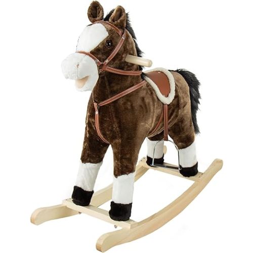 Stuffed Rocking Toy,with Wooden Base,Dark Grey (Christmas Chocolate Horse)