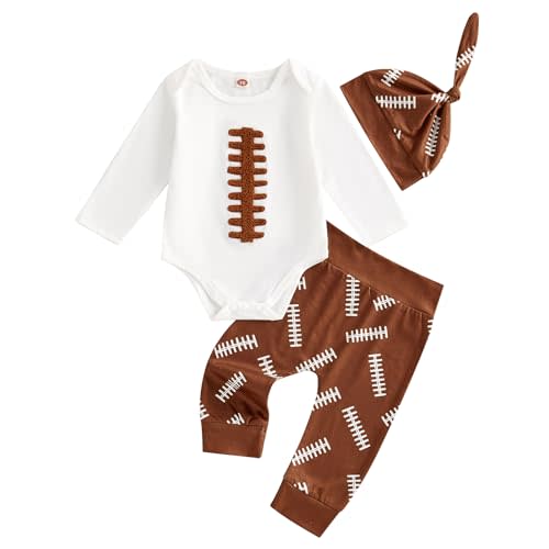 My First Game Day Clothes Newborn Baby Boy Football Outfit Romper Football Pants Hat Set Infant Boy Outfits