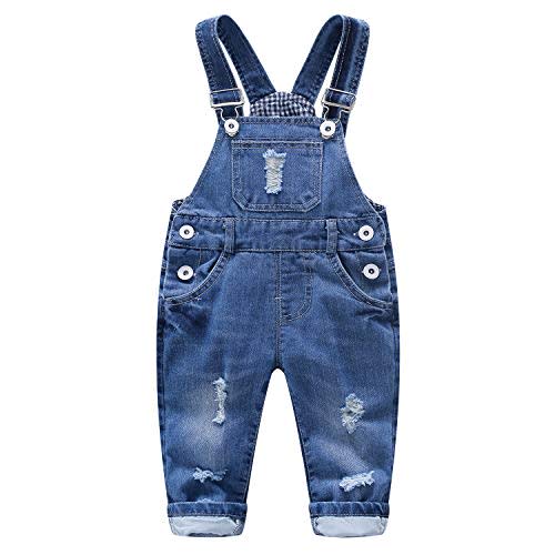 KIDSCOOL SPACE Baby Boy Girl Jean Overalls,Toddler Ripped Denim Cute Workwear