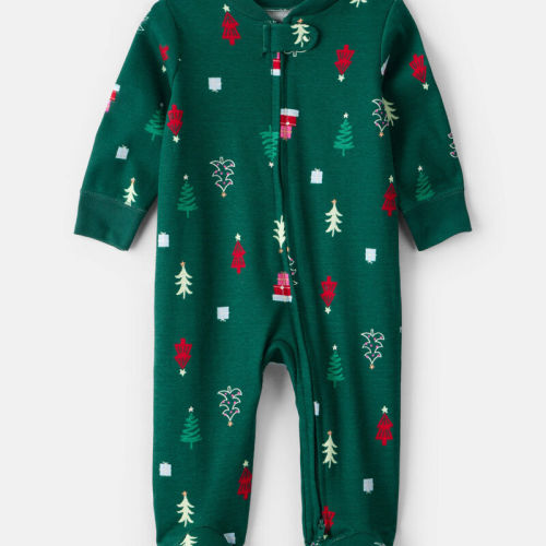 Green Baby Christmas Tree Print 100% Cotton Long-Sleeve Sleeper - Green | Carter’s Oshkosh Canada