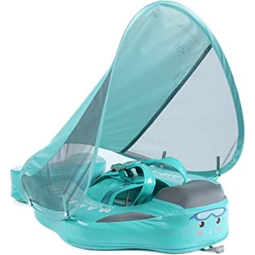 Mambobaby Float Add Tail Newest Baby/Infant Swim Float with Canopy, Non-Inflatable Solid Upgrade Soft Waterproof Skin-Friendly Leather Material (Deluxe Edition)