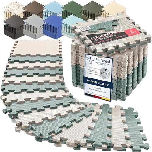 bemaxx Gym Mats Set - 18 pcs EVA Interlocking Foam Floor Tiles (12.6"x12.6"x0.4") 18sqft Protective Gym Flooring Sports Home Workout Exercise Mats Puzzle Garage Fitness Play-Room Garage Pool Treadmill