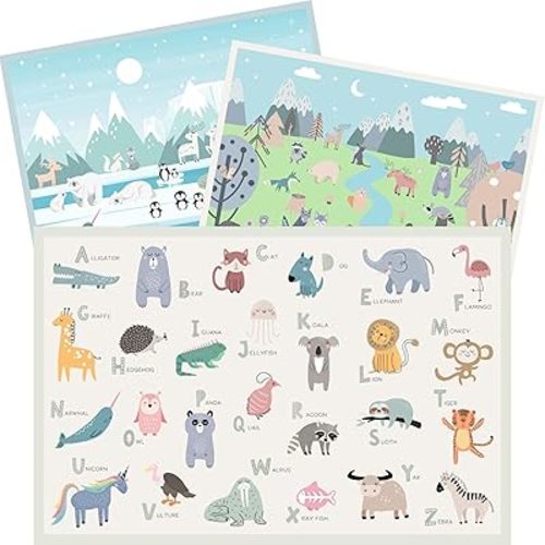 Hippypotamus Disposable Placemats Baby - Pack of 45 BPA Free Table Toppers for Kids and Toddlers - Extra Sticky Travel Mat for Restaurant (Nordic Animals)