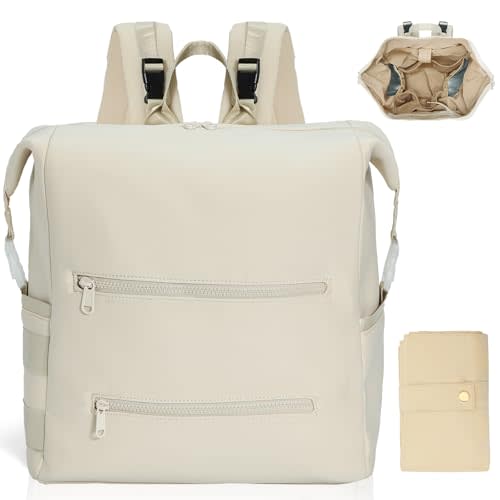 Omanmoli Diaper Bag Backpack,Large Neoprene Baby Bag for Boys Girls with 15 Diaper Bag Organizer,2 Insulated Pockets,Changing Pad,Stroller Straps,White