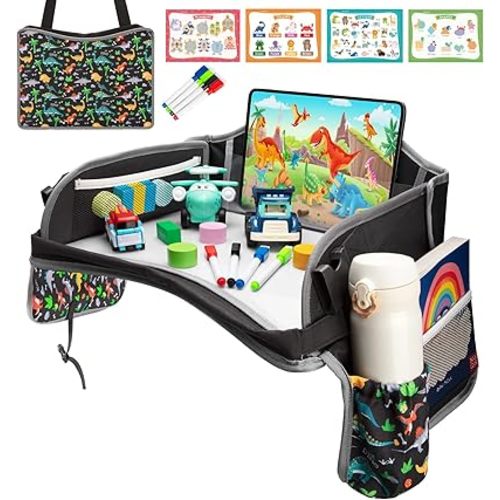 Blissful Diary Travel Tray for Kids Car Seat, Toddler Road Trip Essentials with Drawing Kit, Carseat Tray for Children Travel, Road Trip Must Haves for Kids, Black