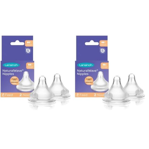 Lansinoh NaturalWave Baby Bottle Nipples, Medium Flow, Size 3M, Anti-Colic, 2 Count (Pack of 2)