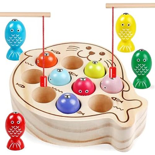 Wooden Magnetic Fishing Game for Kids 3-5,Montessori Preschool Educational Activities Learning Hand-Eye Coordination Fine Motor Skills Color Sorting Magnet Fish Toys for Boys Girls