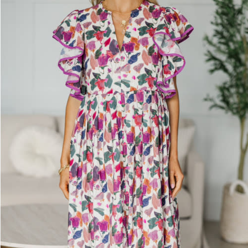 NURSING COLLECTION: Closer Than Ever Magenta Pink Floral  Midi Dress