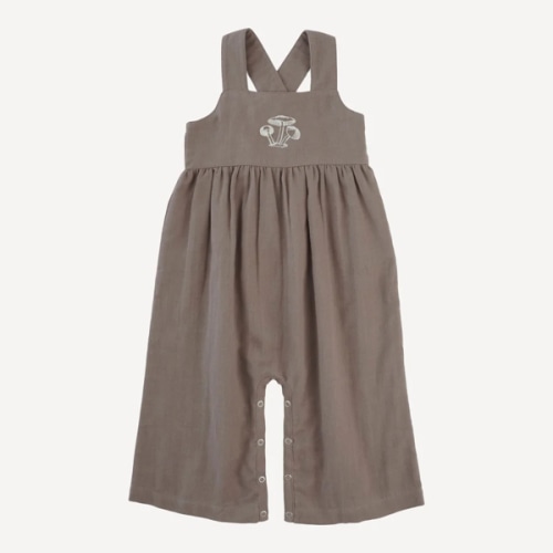 embroidered gaucho jumpsuit | dark truffle | organic cotton gauze