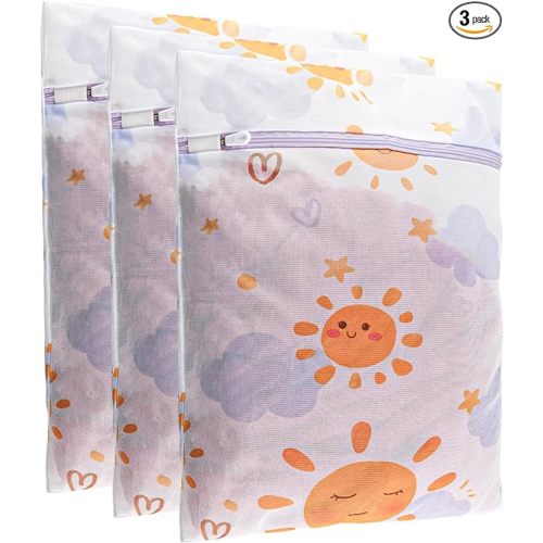 3Pcs Durable Mesh Laundry Bag, Durable Laundry Bags with Premium Zipper (Sunny)